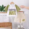 Ropa Infantil Camisas Polo para Niños Bloques de Color Manga Corta Ropa de Verano para Niños Estilo Coreano Atractivo Bebé Casual Estampado de Letras Conjunto de Dos Piezas