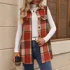 Moda casual de mujer con estampado de cuadros y solapa, chaleco chaqueta con botones, transfronterizo europeo y americano, estación independiente de Amazon 2026