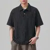 Camisa Polo Masculina de Manga Curta Verão Nova High-End Estilo Retro Old Money Color Block Listras Moda Gola Lapela Camiseta de Meia Manga
