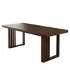 Mesa larga de madera maciza negra con múltiples franjas verticales, adecuada para usar como mesa de té, mesa de comedor o escritorio de oficina - una mesa larga versátil y multifuncional para uso doméstico