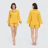 Novo conjunto de pijama de manga longa com shorts em jacquard liso para mulheres, roupa de casa para primavera e verão, confortável e pode ser usado fora TZ4213