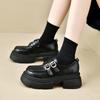 Mocasines de tacón grueso con doble hebilla estilo francés para mujer, Nuevo modelo de invierno 2026, Pequeños, Suela gruesa, Versátiles, Zapatos de cuero británico