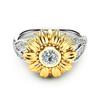 Anillo de moda girasol bicolor dorado y plateado con espejo cruzado y diamantes calientes para mujer, estilo europeo y americano personalizado, joyería de mano, suministro al por mayor