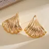 Pendientes Plegados en Forma de Abanico con Rayas Metálicas Transfronterizos Europeos y Americanos, Pendientes de Estilo Retro, Accesorios para Orejas Simples de Gama Alta de Nicho