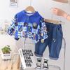 Terno dos meninos Nova moda bonita de mangas compridas jaqueta com capuz jeans de duas peças conjunto de bebê outono roupas infantis