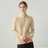 Suéter de cashmere de alta qualidade com gola semimang alta para mulheres, elegante e versátil, peça básica para outono e inverno, top de tricô macio e aconchegante