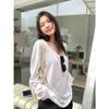 Blusa Delgada Blanca con Protección Solar Camiseta de Manga Larga para Mujer Verano Estilo Holgazán para Bailar Camisa Base Interior Top Holgado