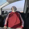Sudadera sin capucha a bloques de color con tres rayas estilo americano para hombre, una capa base de peso pesado para primavera y otoño, camiseta de manga larga de corte limpio