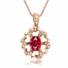 Colgante Europeo y Americano de Diamante Rojo Rubí con Forma de Flor Hueco en Forma de Corazón con Diamante con Forma de Cristal Rojo Chapado en Oro de 18K