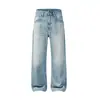 Jeans de corte recto retro americano para hombre, pantalones rectos clásicos con lavado vintage, pantalones largos casuales elegantes de alta costura