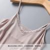 Camisola de seda para mujer, corta, holgada, de color liso, con encaje de seda y cuello en V, camisola pequeña