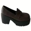 Sapatos Mary Jane de Salto Grosso para Mulheres 2026 Outono Estilo Britânico Sapatos Pequenos de Couro com Solado Grosso Mocassins que Aumentam a Altura Sapatos JK Japoneses