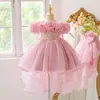 Vestido de princesa de tul esponjoso para niñas de comercio exterior transfronterizo para fiestas de cumpleaños, bailes de noche y actuaciones, elegante vestido infantil