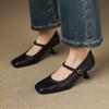 Zapatos Mary Jane de Tacón Alto de Piel de Oveja de Primera Capa Estilo Francés Atmosféricos 2025 Otoño Tacón Delgado Punta Cuadrada Piel Genuina de una Sola Correa para Mujer