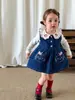 Ropa para niñas: vestido de otoño, vestido tipo chaleco de mezclilla para niñas, atuendo de principios de otoño, vestido de bebé Clase A