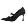 Sapatos de Salto Alto Elegantes de Luxo Estilo Francês para Mulheres 2026 Novo Modelo Laço de Strass Salto Agulha Bico Fino Stiletto Sapatos de Festa