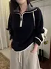 Suéter de Punto a Rayas Bloque de Color con Solapas 2026 Invierno 2025 Nuevo Estilo Holgado Versátil Suéter Chaqueta Top para Mujer 0115