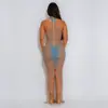 C7619 Moda Europea y Americana Transfronteriza Aliexpress Amazon Vestido Sexy de Malla Transparente con Pedrería Ajustado para Mujer