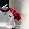 Cardigan con Bordado de Dibujos Animados Estilo Coreano para Niños Ropa Exterior Estilo Otoño/Invierno Niños Niñas Bloque de Color Tejido Suave