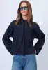 Sudadera Larga Holgada con Cordones para Mujer Otoño Invierno Nueva Elegante Casual Top Estilo Europeo Cuello Solapa Jersey