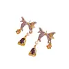 Pendientes de Esmalte Pintado Nala Pendientes Florales Románticos Pendientes de Lujo Ligero de Gama Alta Pendientes con Borlas que No se Desvanecen