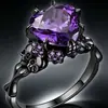 Bestseller transfronterizo: Anillo de promesa gótico de Halloween personalizado incrustado con calavera oscura en forma de corazón para hombres y mujeres parejas