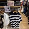 Sencillo Japonés Verano 2024 Camiseta Holgada Rayada de Manga 5/4 Estilo Pareja Manga Corta Estilo Preppy 468879