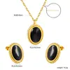 Pendientes y Collar con Piedra Ojo de Gato Ovalada Minimalista de Tendencia Europea y Americana Acero Inoxidable Juego de Joyería de Alta Gama Venta al por Mayor