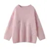 Suéter de Lã Tricotado com Bordado de Pelúcia Novo para Outono e Inverno para Mulheres Suéter Solto Versátil Roupa Feminina Manga Longa Base