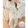 Integrity - Estilo Otoño Nuevo Conjunto de Pijama para Mujer con Cuello Doble Rectangular Estampado de Dibujos Animados con Almohadillas Fijas para Sujetador Ropa de Casa