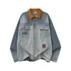 Chaqueta Bordada para Mujer, Primavera y Otoño, Marca de Moda China, Retro Americano, Top Holgado de Retazos Bloques de Color para Pareja, Azul para Hombre