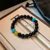 Pulsera Redonda de Ágata Aguamarina con Cuentas Geométricas, Pulsera de Estilo Retro Versátil, Pulsera de Moda con Diseño de Nicho