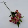 Flor Artificial 3D Lírio de Três Cabeças Filme de Impressão Flor Falsa Decoração de Casamento Buquê Enfeites para Sala de Estar de Casa Adereços para Fotos