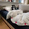 Conjunto de Quatro Peças Botonê de Algodão Puro Lavado Estilo Muji: Capa de Edredom, Lençol de Cima, Capa de Colcha, Lençol com Elástico, Conjunto de Roupa de Cama de Três Peças para Dormitório Estudantil
