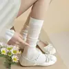 Calcetines de Algodón Puro Estilo Ballet de Verano para Mujer, Calcetines Finos Antibacterianos hasta la Pantorrilla, Medias Dulces Absorbentes del Sudor Transpirables, Calcetines de Rizo para Verano