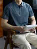 Estilo business de luxo leve~Camisa Polo masculina de manga curta altamente elástica, respirável e de secagem rápida, sem costura e confortável para o verão