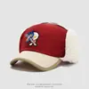 Gorra de béisbol para niños de otoño e invierno, tela de secado rápido, diseño de bloques de color de dibujos animados de moda, protección cálida para los oídos, gorra de béisbol unisex para niños