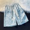 Shorts Florais de Seda Gelo Masculino Verão Fino Solto Praia Férias Americano High Street Calças Cinco Pontos Moderno Fresco