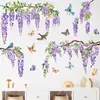 Adesivo de Parede Flor de Glicínia em Aquarela Vinhas Roxas Autoadesivo Vinil Removível Fundo de Quarto Adesivo Decorativo
