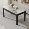 Conjunto de mesa de jantar e cadeiras em ardósia estilo nórdico, design simples, formato retangular, estrutura de ferro com acabamento em madeira sintética, adequado para uso doméstico, ideal para apartamentos pequenos