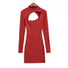 Atacado de Roupas Femininas Transfronteiriças Novo Estilo Europeu e Americano Hot Girl Vestido de Lã Escovada Slim Fit Decote Meio-Alto sem Costas Vazado