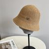 Chapéu de pescador jacquard xadrez de malha de algodão estilo coreano feminino, chapéu de balde em forma de sino, versátil para primavera e verão, proteção solar
