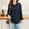 Special2026 Tallas Grandes Mujer Nuevo Otoño Elegante Jacquard Hueco Rayado Manga Larga Camisa Top Versátil 0843