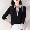 Camisa de moda de dos piezas falsas de manga larga para mujer, nuevo top elegante de talla grande para primavera y otoño 2026, camiseta para usar como prenda exterior y capa base