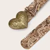 Cinto Marrom com Padrão Europeu e Americano, Fivela de Pino, Cinto de Couro Retro Único para Mulheres, Cinto Decorativo, Retro Artístico