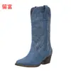 LiuFu 2026 Outono/Inverno Novas Botas Longas de Tamanho Grande para Comércio Exterior, Botas Femininas de Couro com Strass de Cano Médio para Amazon Europeia e Americana