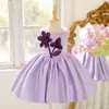 Vestido Nuevo Estilo para Niña con Capullos de Flor de Satén Florales Tridimensionales, Vestido de Princesa Abullonado para Fiesta de Cumpleaños Infantil, Vestido de Gala