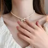 Conjunto Versátil de Colar e Brincos com Laço de Luxo para Mulheres, Corrente de Clavícula de Nicho de Alta Qualidade, Acessório de Pescoço Premium na Moda