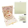 Cartões de Cumprimentos Estéreo Criativos 3D, Cartões de Cumprimentos Personalizados para Feriados, Presentes no Atacado, Cartões de Cumprimentos Coloridos Feitos à Mão de Bolo de Aniversário