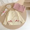 Cardigan de Tricô para Bebê Outono Inverno Estilo Coreano Princesa Manga Raglan Casaco de Lã Primavera Menina Suéter com Bordado de Cogumelo